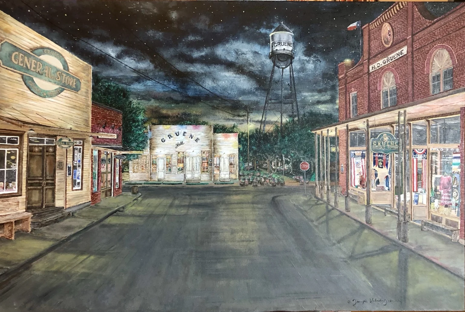 Gruene at Dawn, acrylic painting by Joseph Valadez