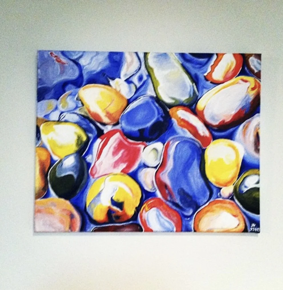 River Stones, colorful acrylic painting of smooth rounded stones