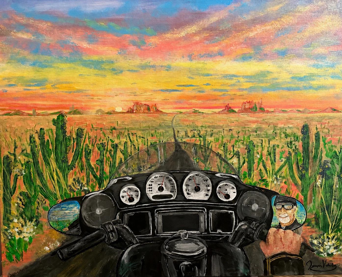 Motorcycle Sunset acrylic painting
