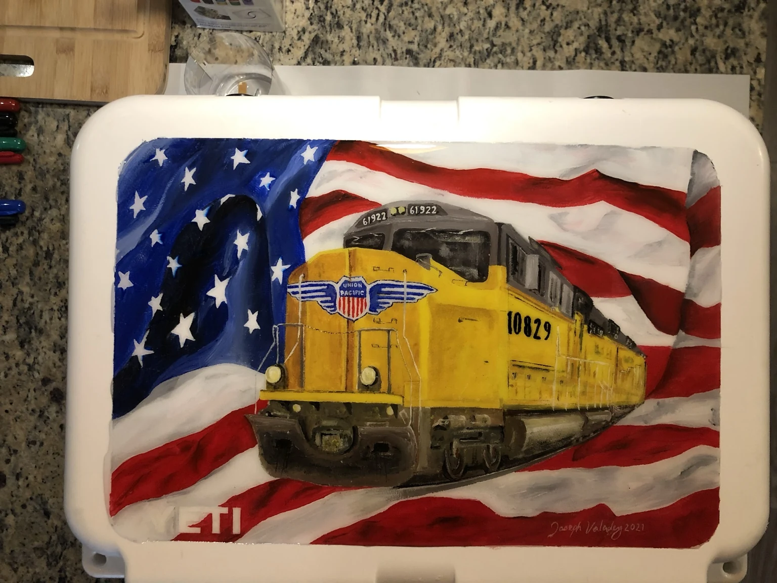 Union Pacific train painted cooler